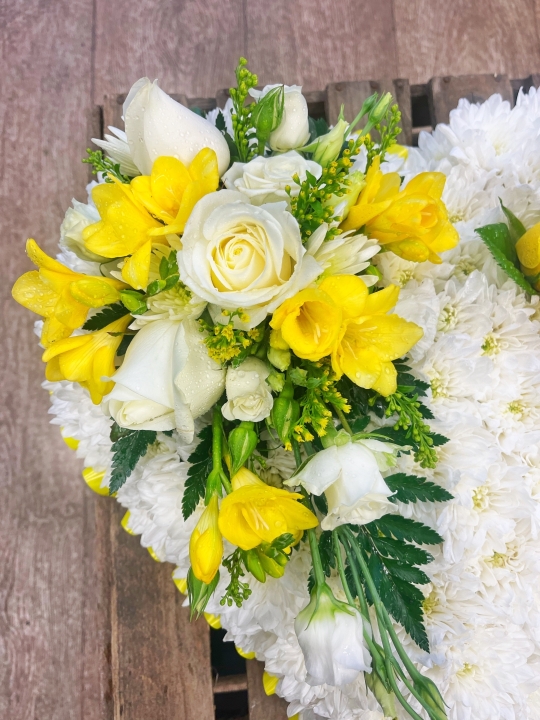 White Based Heart Yellow Clusters